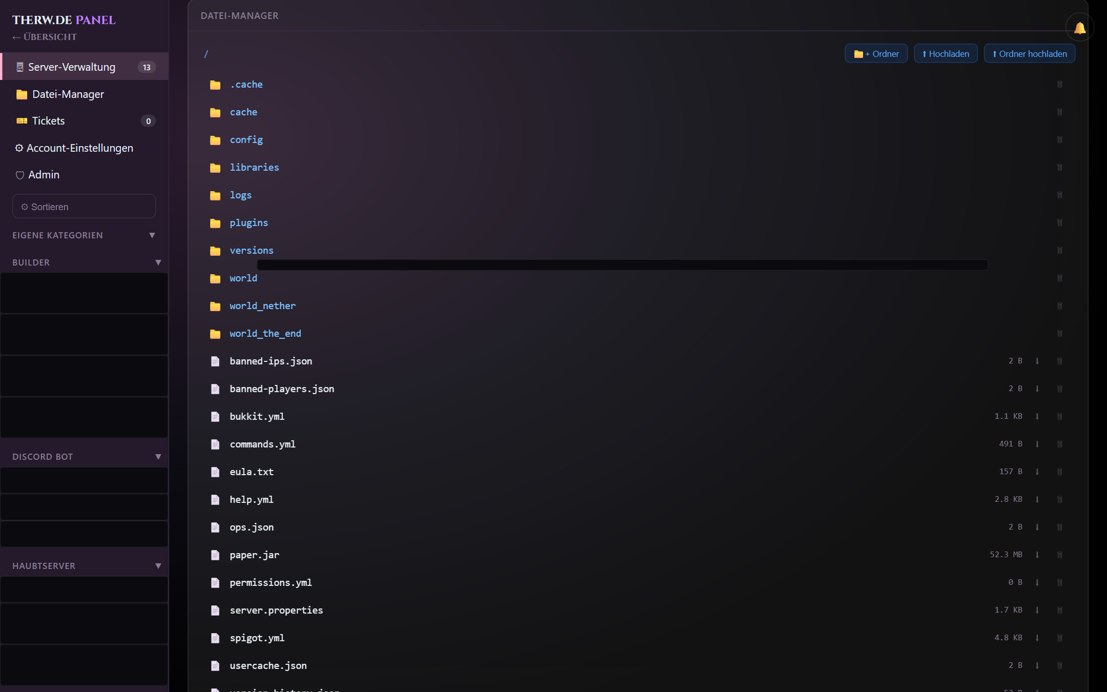 Datei-Manager im therw.de Dashboard